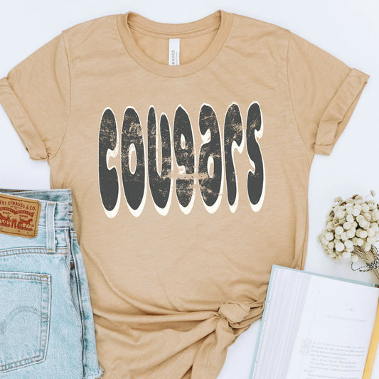 Cougars Retro Distressed School Spirit DTF Transfer