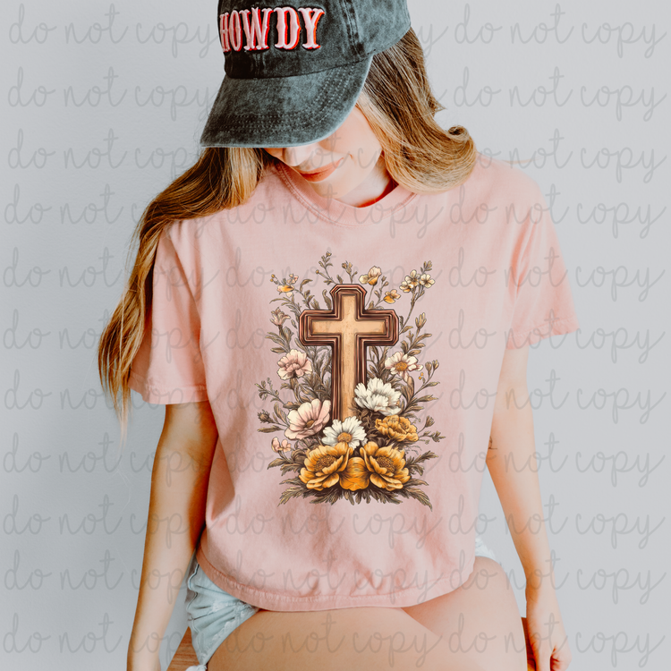 Cross With Flowers DTF Transfer