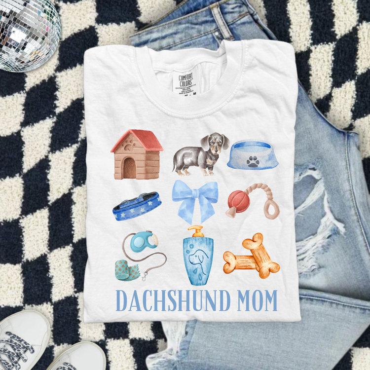 Dachshund Mom Blue Collage DTF Transfer