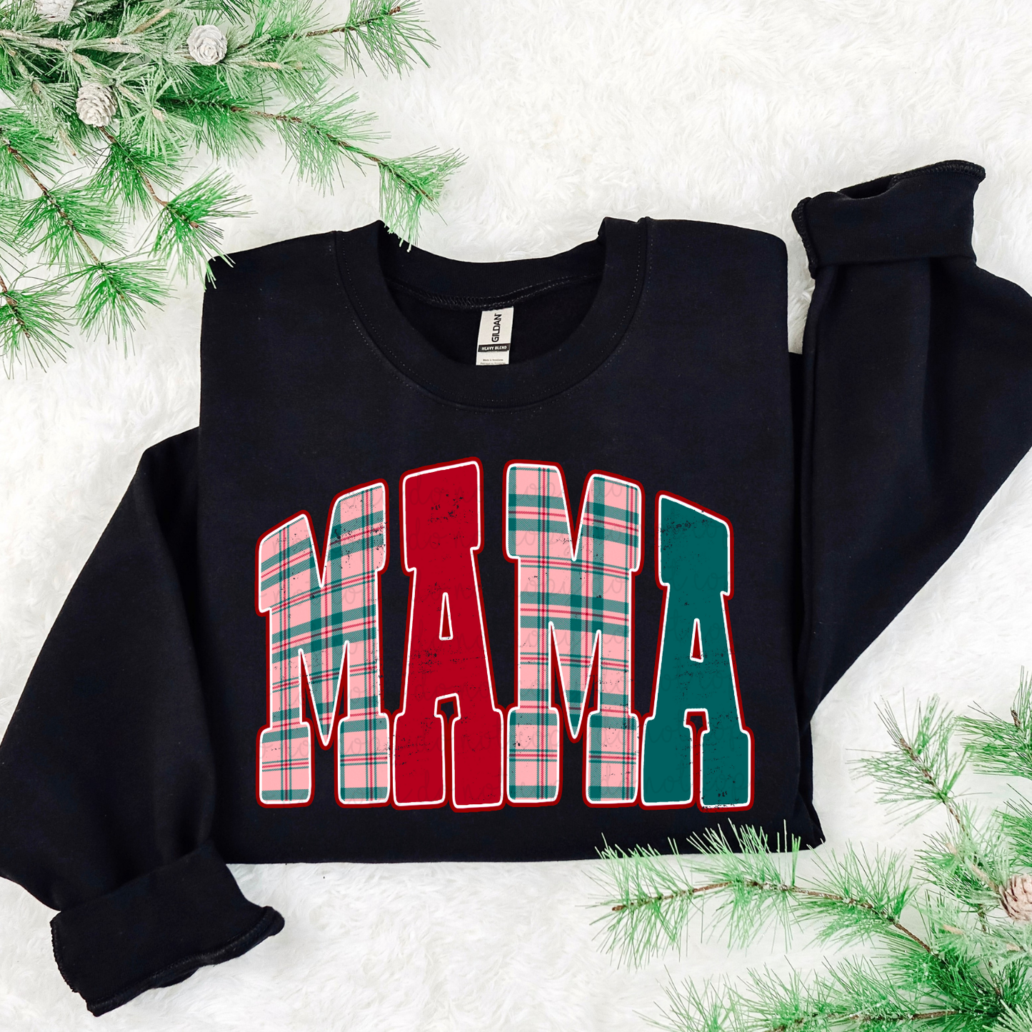 Distressed Christmas Plaid Mama DTF Transfer