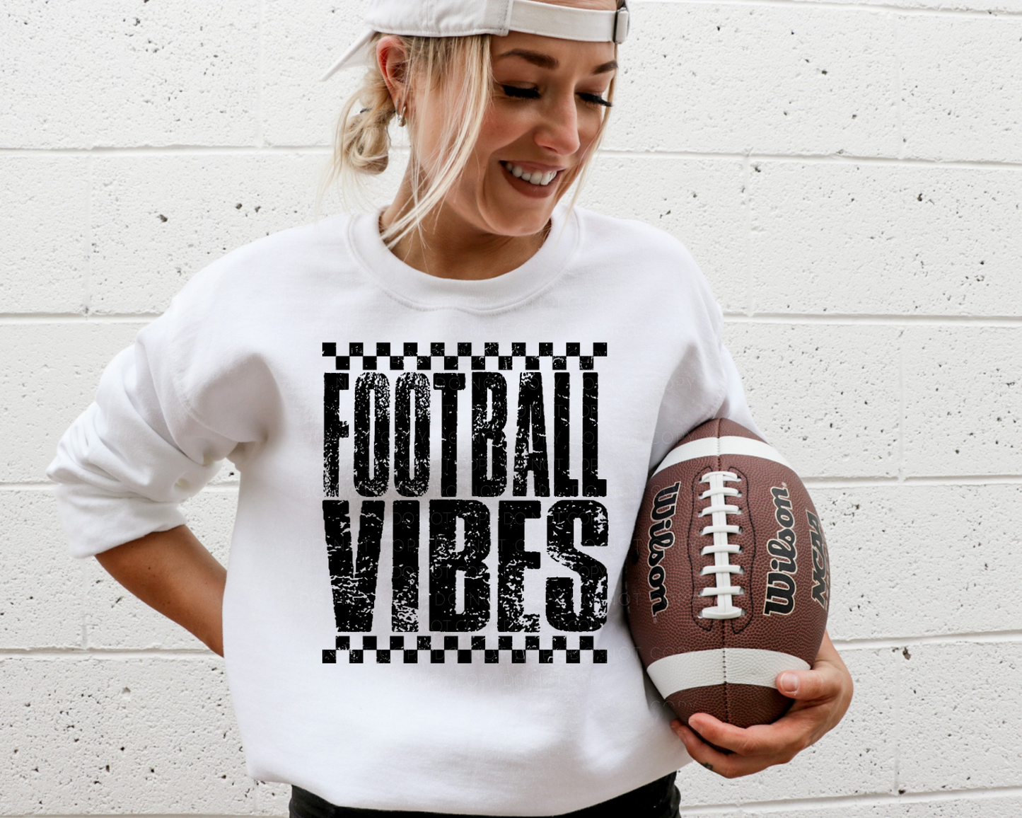 Distressed Football Vibes Black DTF Transfer