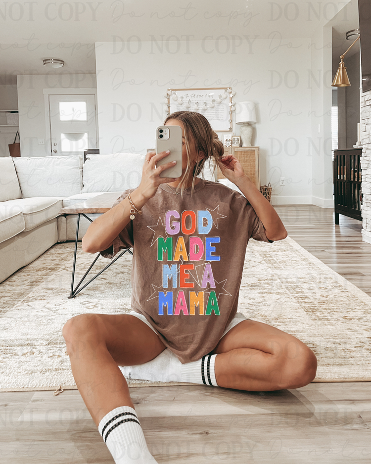 Distressed God Made Me A Mama Stars (White) DTF Transfer