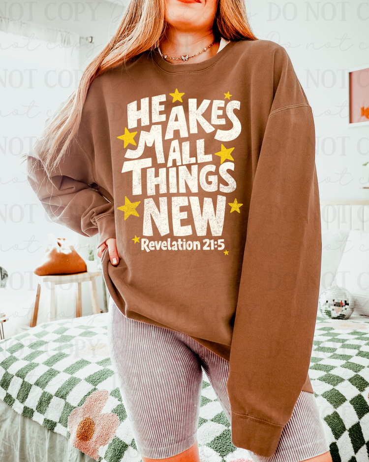 Distressed He Makes All Things New (White) DTF Transfer