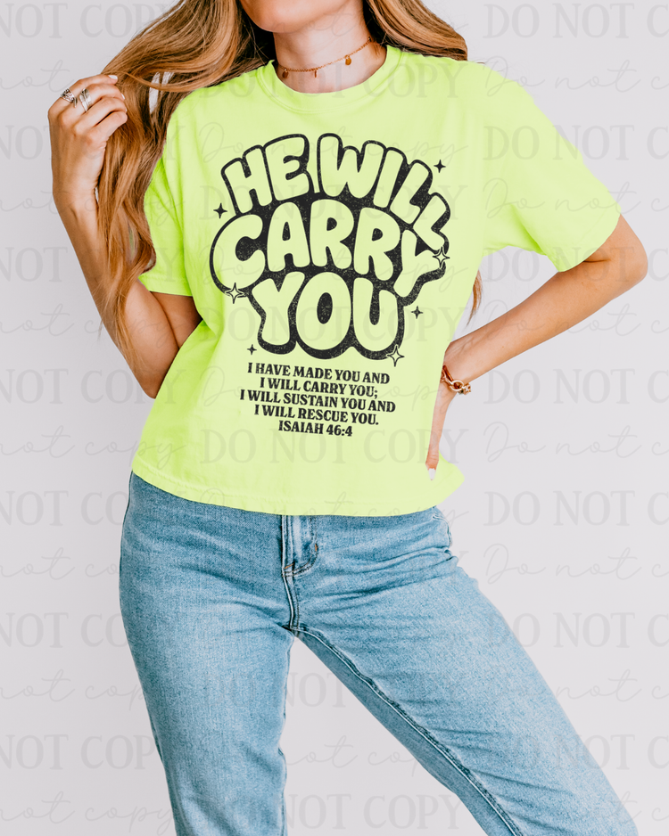 Distressed He Will Carry You Verse (Black) DTF Transfer