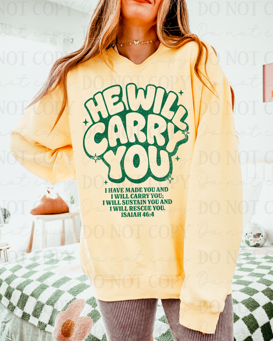 Distressed He Will Carry You Verse (Green) DTF Transfer