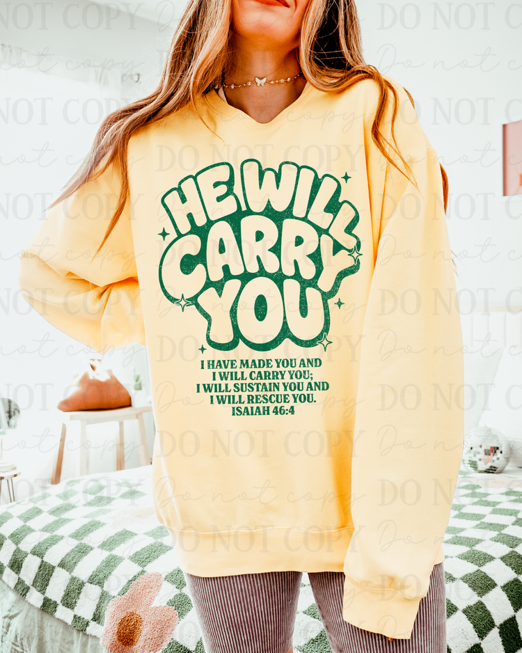 Distressed He Will Carry You Verse (Green) DTF Transfer
