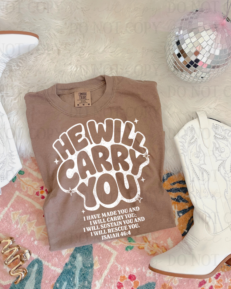 Distressed He Will Carry You Verse (White) DTF Transfer