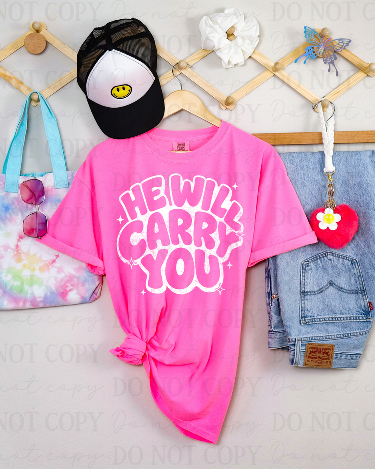 Distressed He Will Carry You (White) DTF Transfer