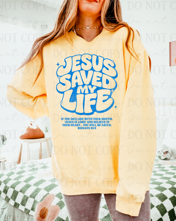 Distressed Jesus Saved My Life Verse (Blue) DTF Transfer