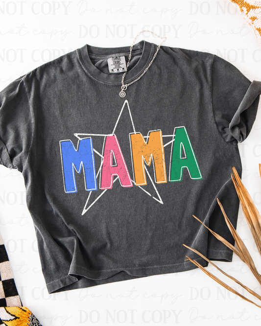 Distressed Mama Star (White) DTF Transfer