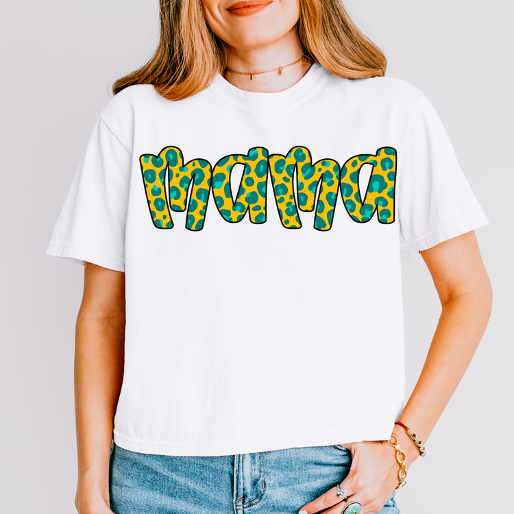Yellow/Teal Leopard Mama Summer Neon PNG Digital Download