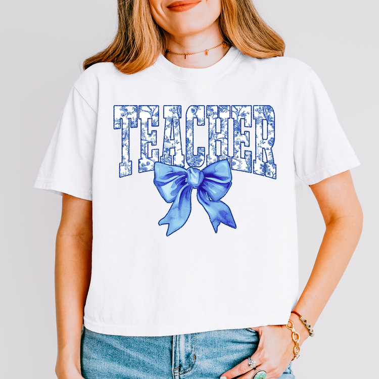 Light Blue Floral Teacher DTF Transfer
