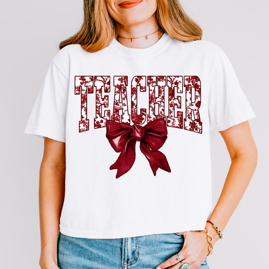 Burgendy Floral Teacher DTF Transfer