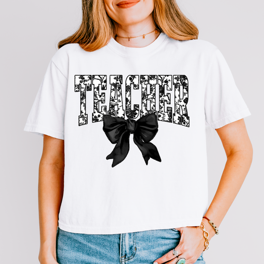 Black Floral Teacher DTF Transfer