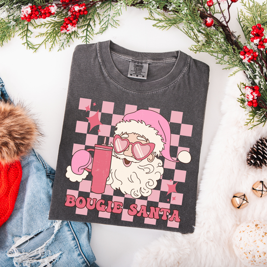 Pink Checkered Bougie Santa DTF Transfer