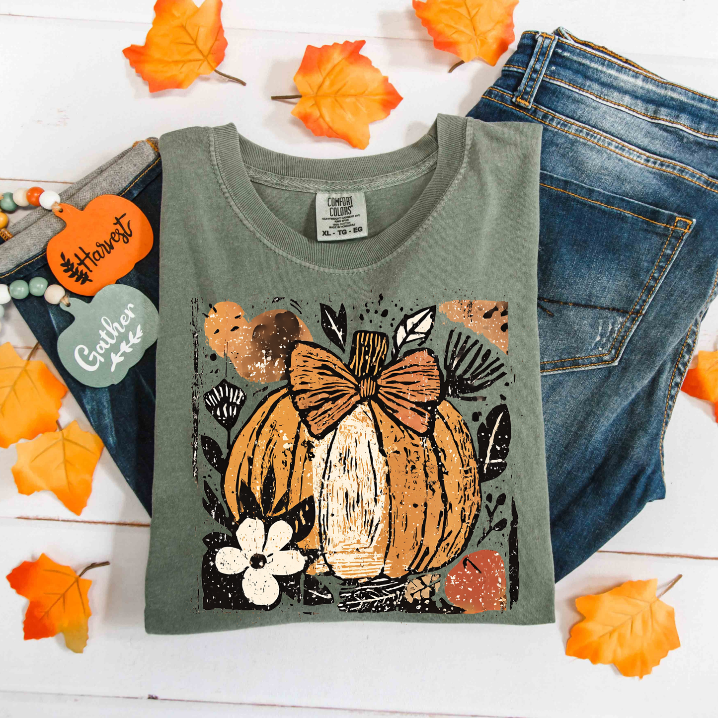 Floral Distressed Pumpkin DTF Transfer