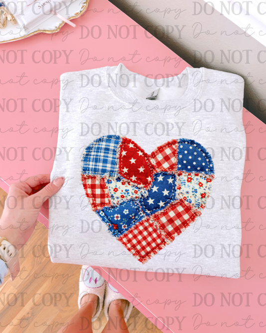Faux Fabric Patriotic Heart DTF Transfer