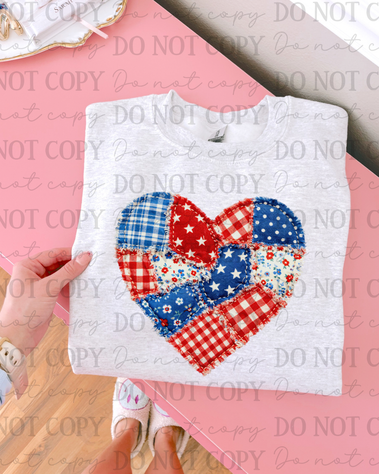 Faux Fabric Patriotic Heart DTF Transfer