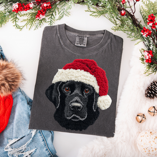 Faux Yarn Christmas Black Lab DTF Transfer