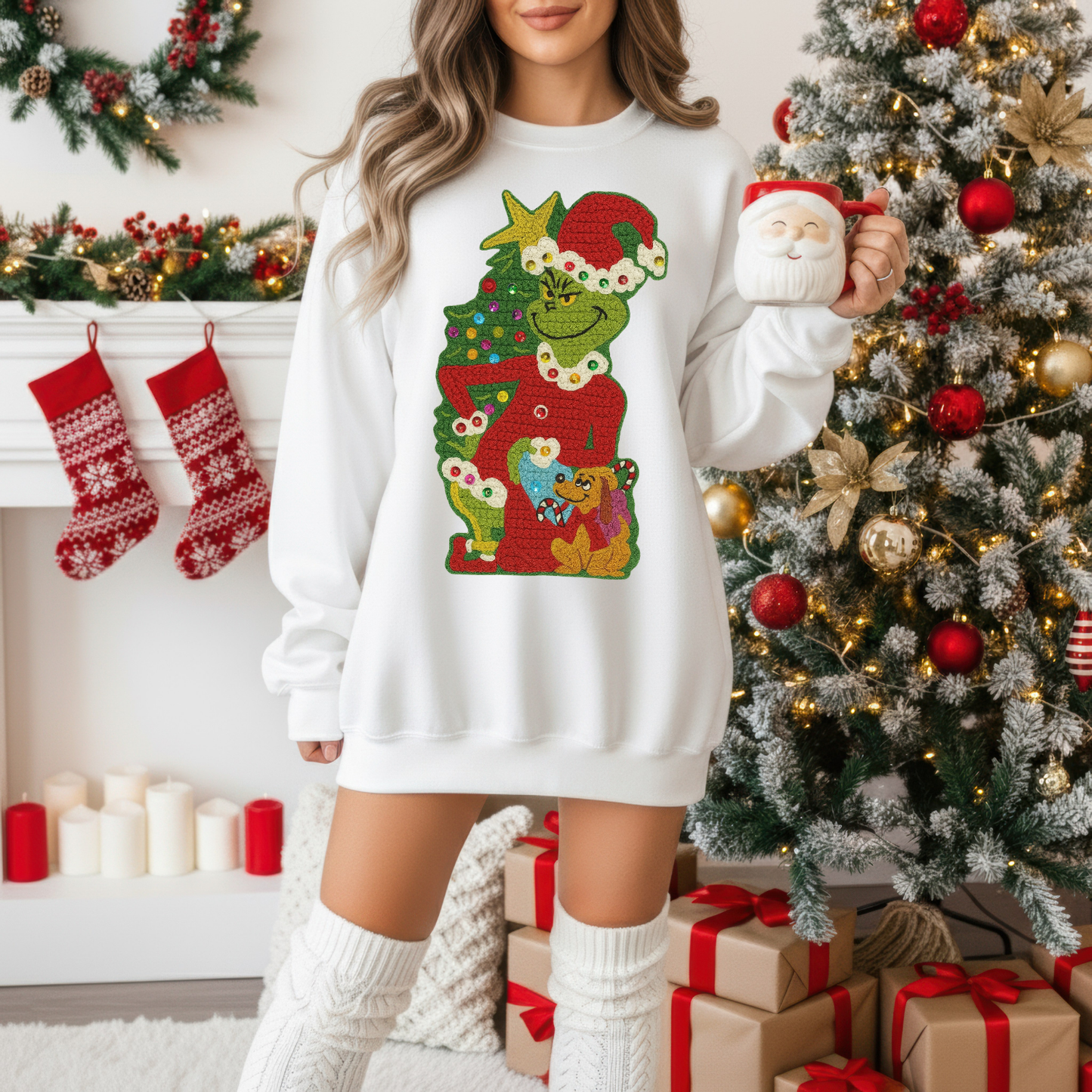 Faux Yarn Christmas Character G Dog DTF Transfer