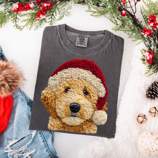 Faux Yarn Christmas Goldendoodle DTF Transfer