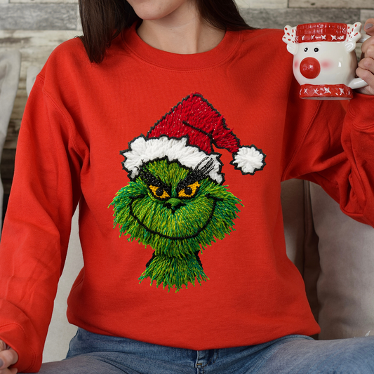 Faux Yarn Christmas Green Face DTF Transfer