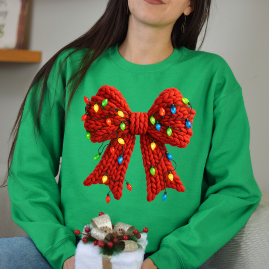 Faux Yarn Christmas Lights Bow DTF Transfer
