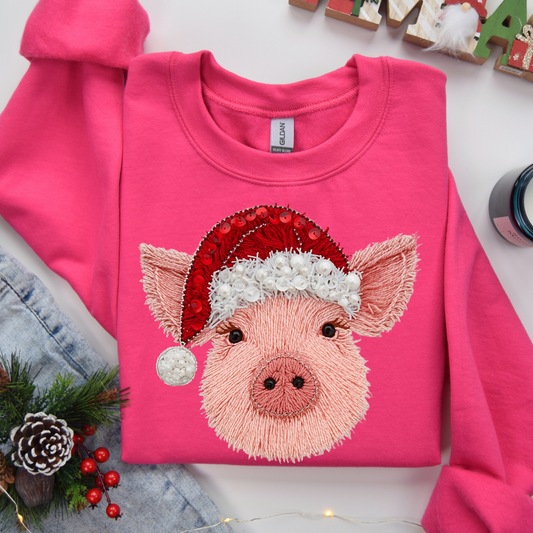 Faux Yarn Christmas Pig DTF Transfer