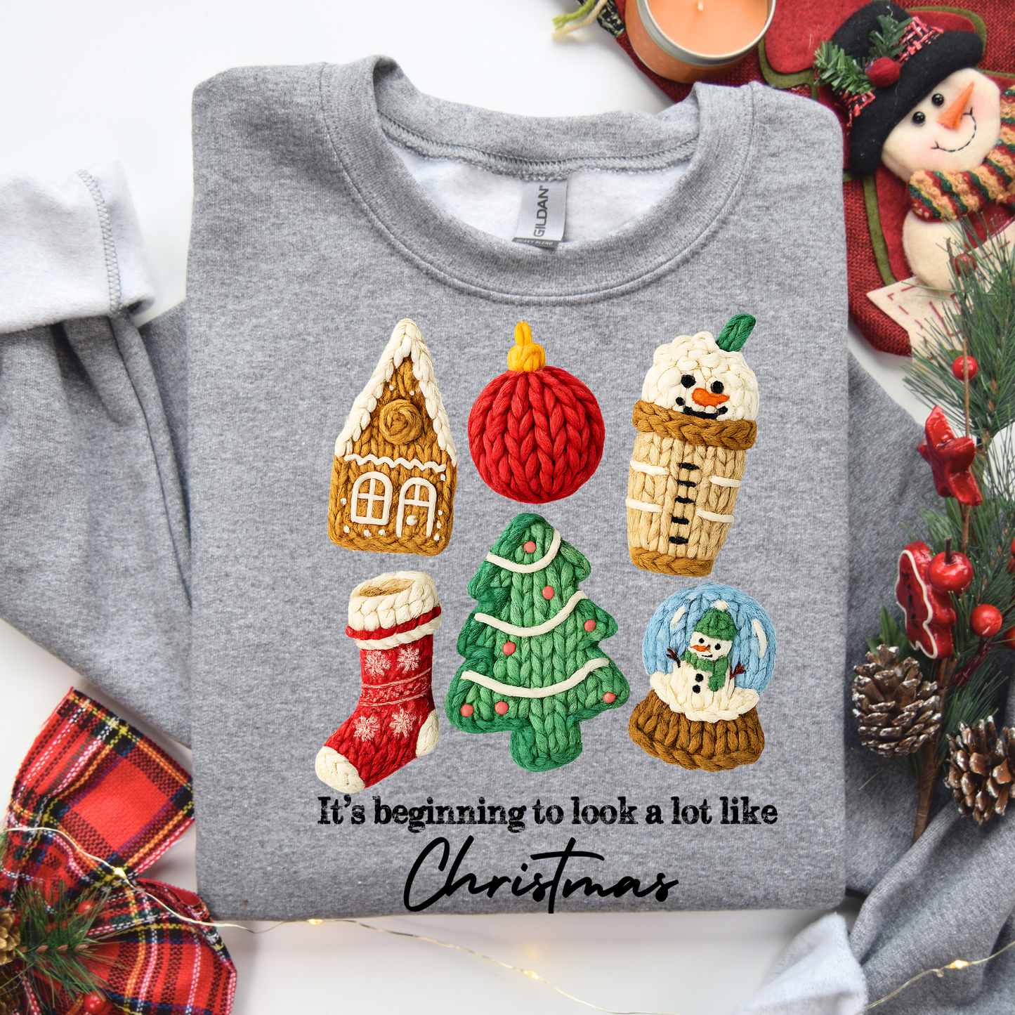 Faux Yarn It's Beginning To Look A Lot Like Christmas DTF Transfer