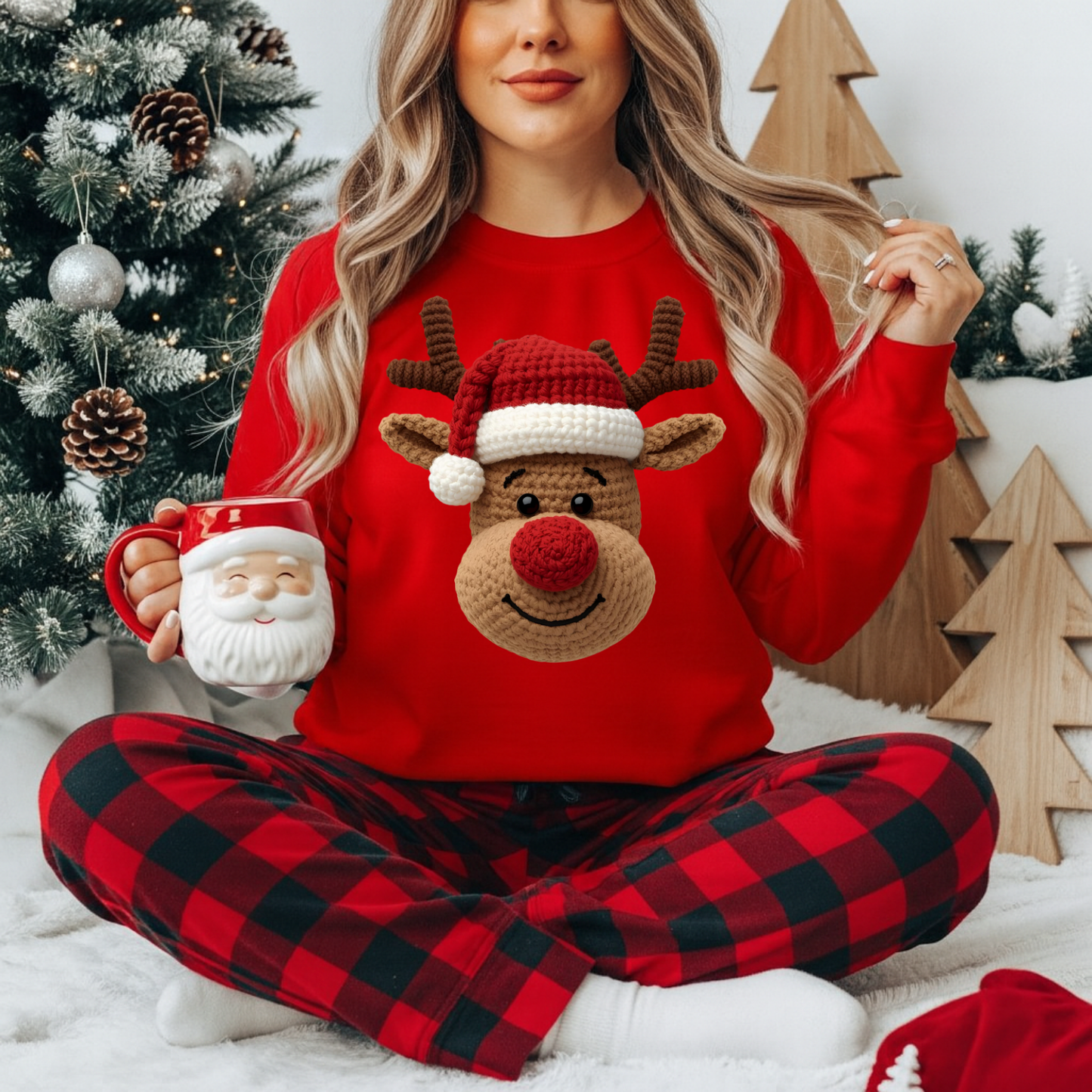 Faux Yarn Reindeer Face DTF Transfer