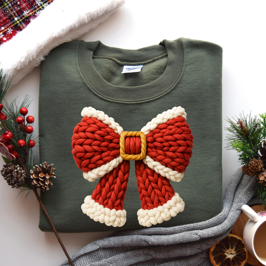Faux Yarn Santa Christmas Bow DTF Transfer