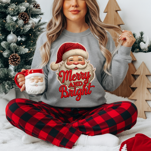 Faux Yarn Santa Merry And Bright DTF Transfer