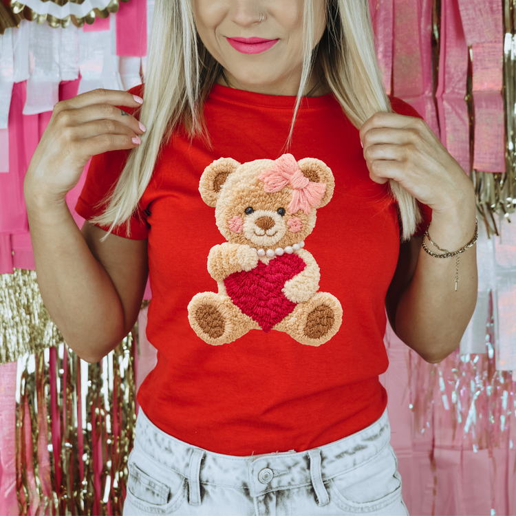 Faux Yarn Valentine Teddy Bear DTF Transfer