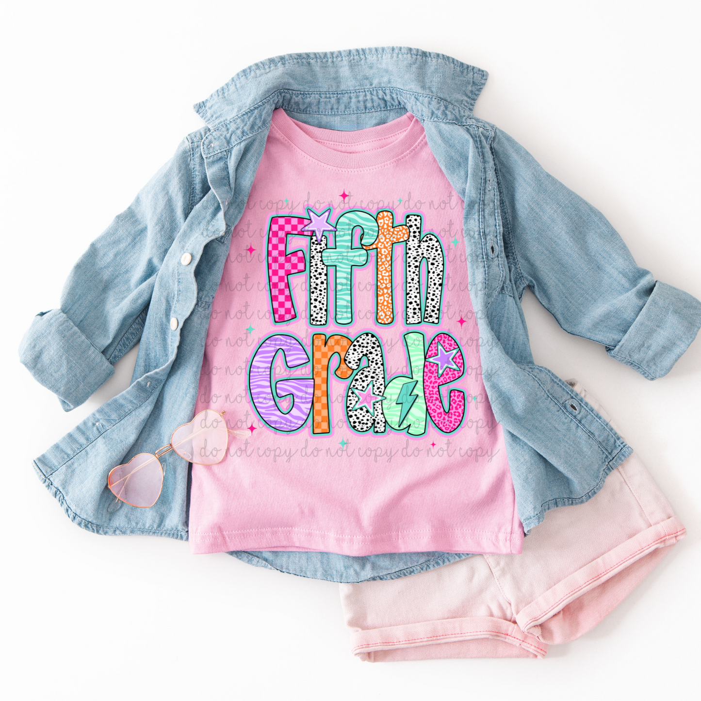 Fifth Grade Retro Pink Stars DTF Transfers