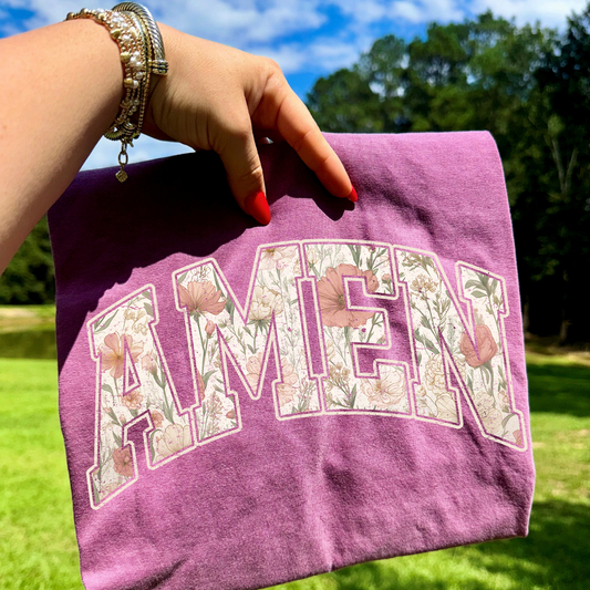 Light Floral Amen DTF Transfer