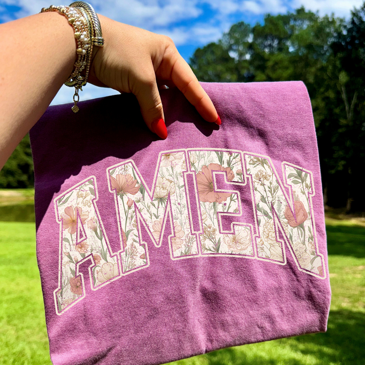 Light Floral Amen DTF Transfer