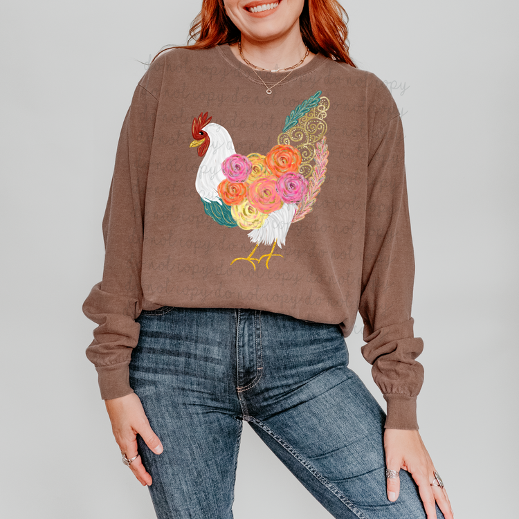 Floral Chicken DTF Transfer