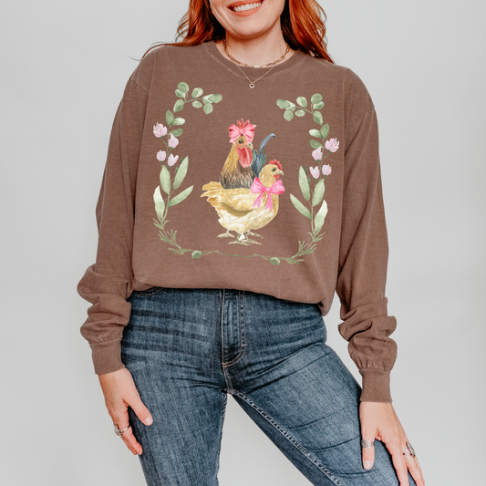 Floral Chickens DTF Transfer