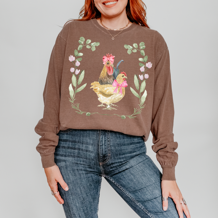 Floral Chickens DTF Transfer