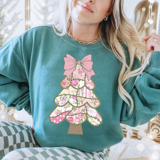 Floral Pink Christmas Tree DTF Transfer