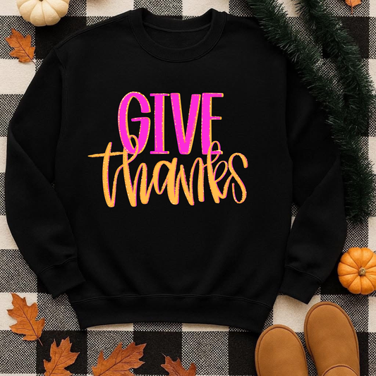 Pink & Orange Give Thanks DTF Transfer