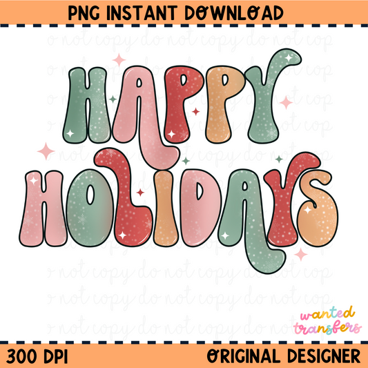 Happy Holidays Snowflakes Christmas PNG Digital Download