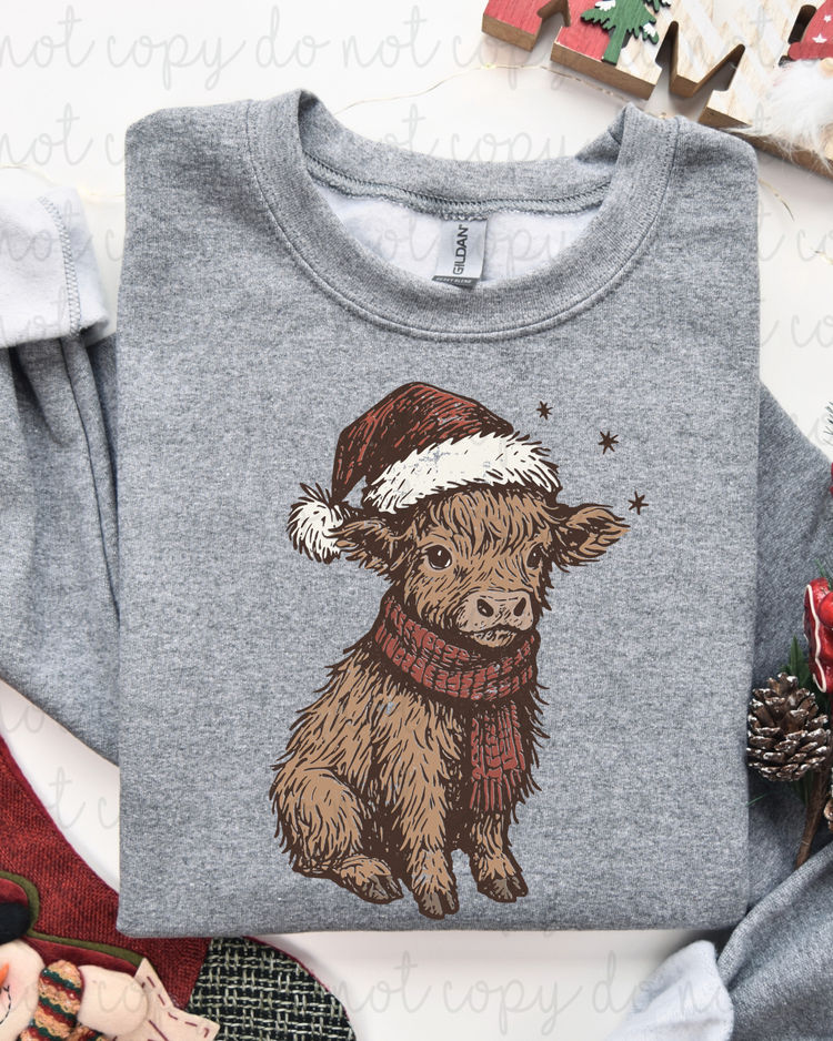 Highland Cow Christmas Hat DTF Transfer