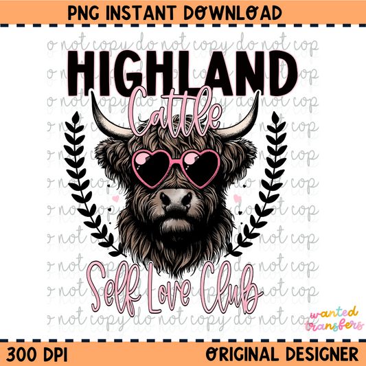 Highland Cattle Self Love Club Valentine's PNG Digital Download