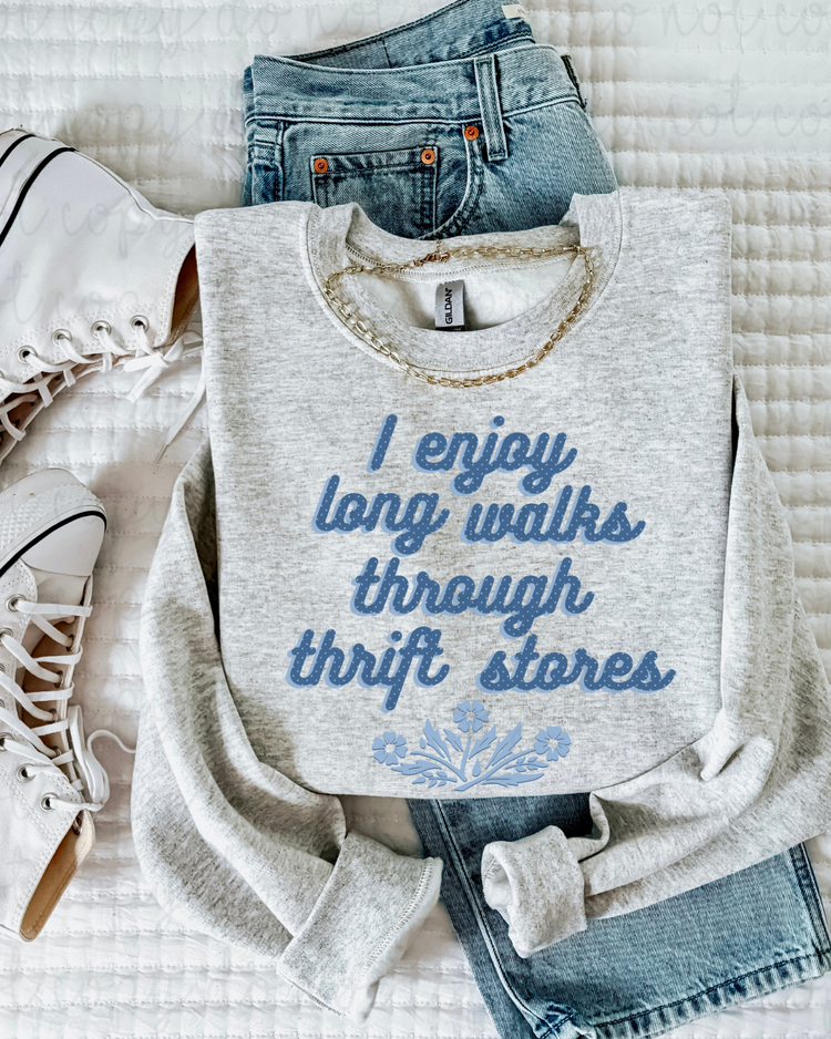 I Enjoy Long Walks Through Thrift Stores (Blue) DTF Transfer