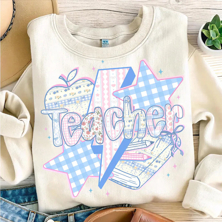 Trendy Blue Teacher DTF Transfer