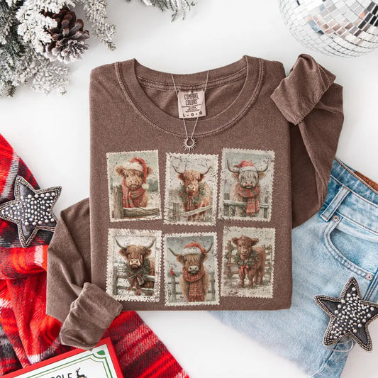 Western Highland Cow Stamps Christmas DTF Transfer