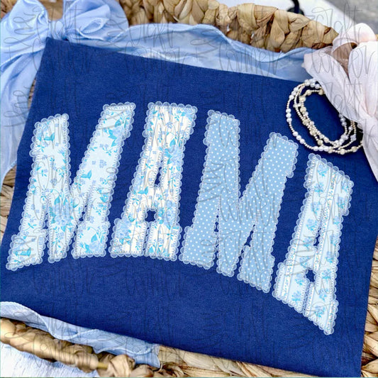 Floral Blue Lace Mama DTF Transfer