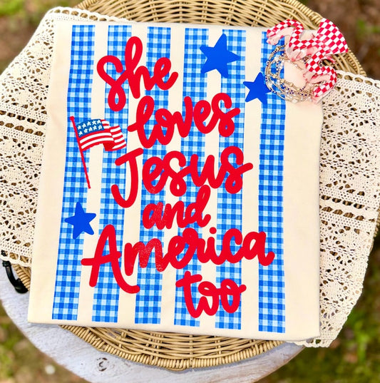 She Loves Jesus And America Too DTF Transfer