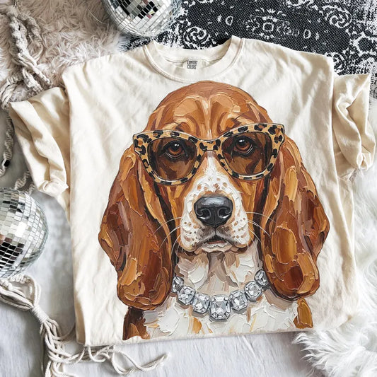 Preppy Basset Hound DTF Transfer